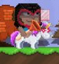 A player with a Plunger, a Glowing Shirt, an unretracted The Brother Hood, and a Unicorn equipped