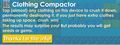 The Clothing Compactor's dialog box.