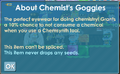 Chemist's Googles in-game descriptions.