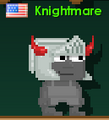 Knightmare wearing only the Knight Helmet (while having the Devil Horns effect)[1]